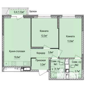 2-к квартира, вторичка, 60м2, 14/17 этаж