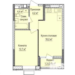 1-к квартира, строящийся дом, 39м2, 15/17 этаж