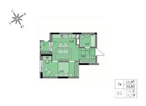 1-к квартира, вторичка, 36м2, 15/17 этаж