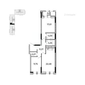 2-к квартира, строящийся дом, 77м2, 10/17 этаж