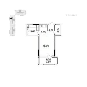 Студия квартира, вторичка, 42м2, 2/17 этаж