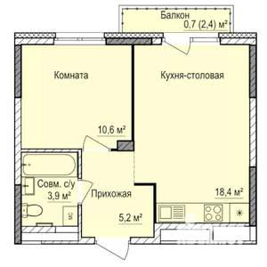1-к квартира, строящийся дом, 39м2, 9/17 этаж