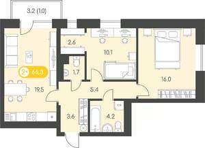 2-к квартира, вторичка, 66м2, 18/24 этаж