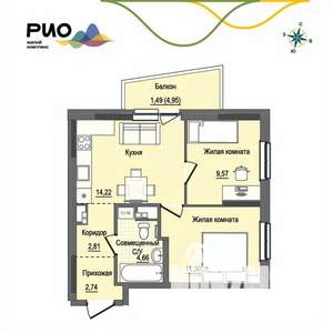 2-к квартира, вторичка, 47м2, 2/17 этаж