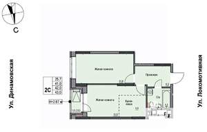 2-к квартира, вторичка, 42м2, 8/17 этаж