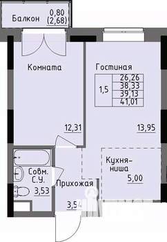 1-к квартира, строящийся дом, 39м2, 5/17 этаж