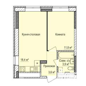 1-к квартира, строящийся дом, 38м2, 2/17 этаж
