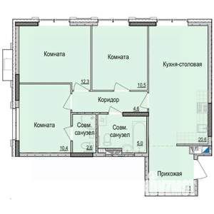 3-к квартира, строящийся дом, 72м2, 2/17 этаж
