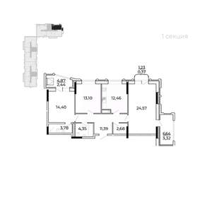 3-к квартира, строящийся дом, 99м2, 8/17 этаж