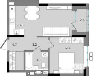1-к квартира, вторичка, 46м2, 3/16 этаж