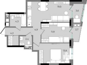 2-к квартира, вторичка, 67м2, 13/16 этаж