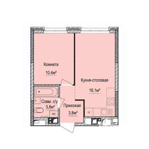 1-к квартира, вторичка, 34м2, 1/17 этаж