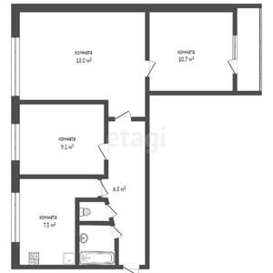 3-к квартира, вторичка, 59м2, 9/9 этаж