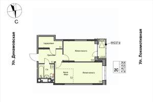 2-к квартира, строящийся дом, 47м2, 12/17 этаж