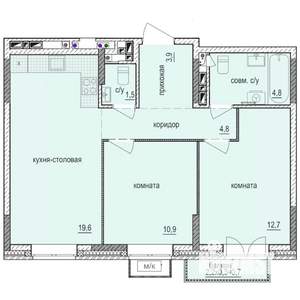 2-к квартира, строящийся дом, 59м2, 9/14 этаж