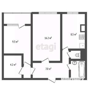 2-к квартира, вторичка, 51м2, 9/9 этаж