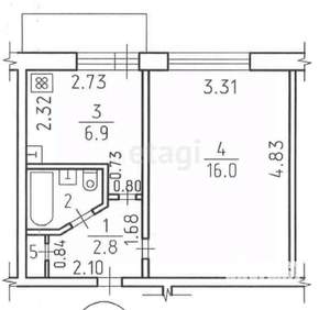 1-к квартира, вторичка, 29м2, 7/9 этаж