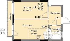 1-к квартира, строящийся дом, 41м2, 9/17 этаж