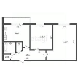 2-к квартира, вторичка, 42м2, 6/9 этаж