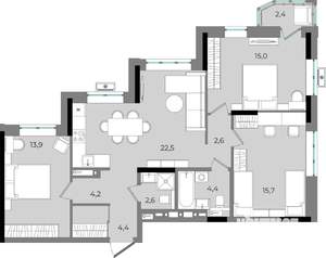 3-к квартира, вторичка, 88м2, 6/16 этаж