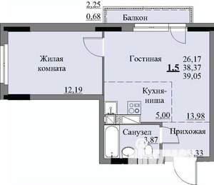 1-к квартира, строящийся дом, 41м2, 17/17 этаж