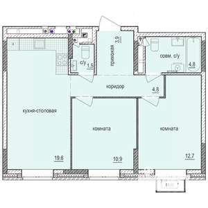 2-к квартира, строящийся дом, 58м2, 2/14 этаж