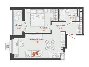 1-к квартира, вторичка, 40м2, 3/16 этаж