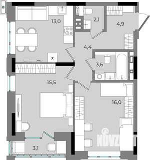 2-к квартира, вторичка, 63м2, 11/16 этаж