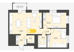 2-к квартира, вторичка, 71м2, 7/24 этаж