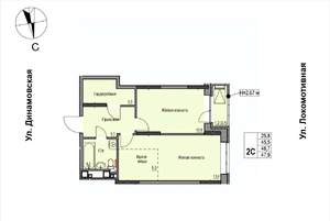2-к квартира, строящийся дом, 47м2, 9/17 этаж