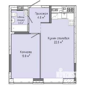 1-к квартира, строящийся дом, 45м2, 15/16 этаж