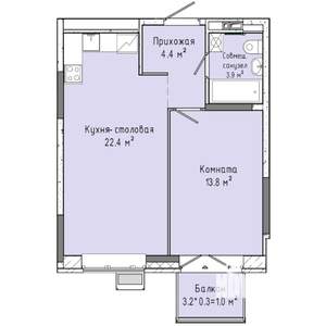 1-к квартира, строящийся дом, 46м2, 11/16 этаж