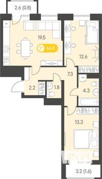 2-к квартира, строящийся дом, 67м2, 10/10 этаж