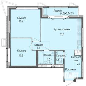 2-к квартира, строящийся дом, 64м2, 20/25 этаж