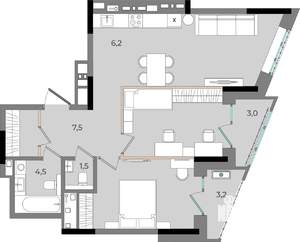 2-к квартира, вторичка, 74м2, 15/16 этаж