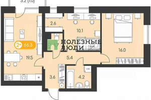 2-к квартира, вторичка, 66м2, 16/24 этаж