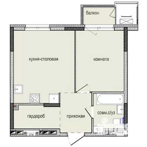 1-к квартира, строящийся дом, 42м2, 7/16 этаж