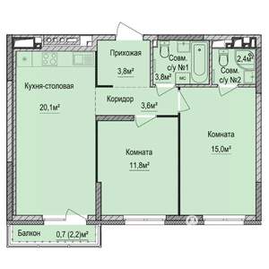 2-к квартира, вторичка, 61м2, 10/17 этаж