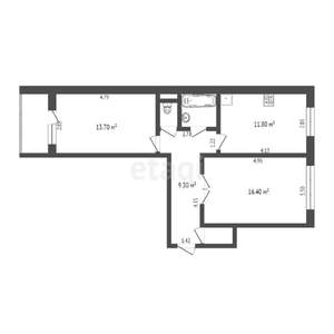 2-к квартира, вторичка, 55м2, 1/9 этаж