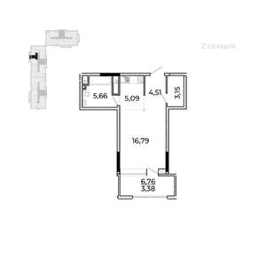 Студия квартира, строящийся дом, 42м2, 9/17 этаж