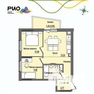 2-к квартира, вторичка, 48м2, 4/17 этаж