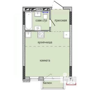 Студия квартира, строящийся дом, 26м2, 9/16 этаж
