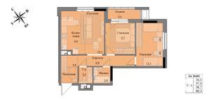 3-к квартира, вторичка, 59м2, 8/17 этаж