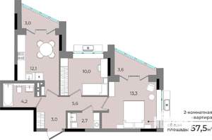2-к квартира, строящийся дом, 58м2, 8/15 этаж
