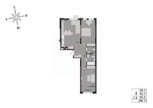 2-к квартира, строящийся дом, 65м2, 7/17 этаж