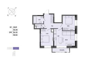 3-к квартира, вторичка, 56м2, 4/17 этаж