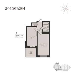 1-к квартира, строящийся дом, 55м2, 16/17 этаж