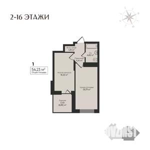 1-к квартира, строящийся дом, 54м2, 10/17 этаж
