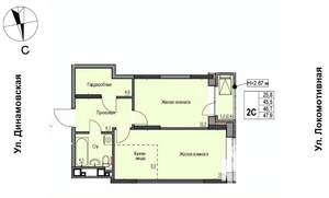 2-к квартира, строящийся дом, 47м2, 10/17 этаж