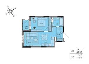 2-к квартира, вторичка, 45м2, 9/17 этаж